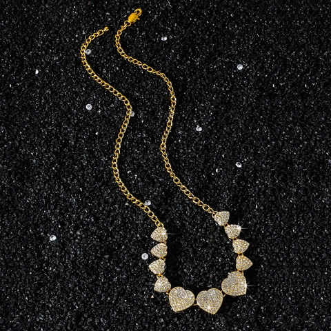 Collana Bracciale Catena Pave con Pendente a Cuore in Lega e Strass in Stile Hip Hop per Uomo Donna Gioielli di Moda Regalo