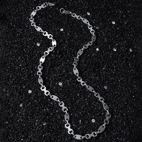 Hip Hop Men Stainless Steel Chain Necklace Splicing Elliptical Square Links Streetwear Polished Silver Necklace Bracelet Jewelry
