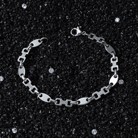 Pulsera para Hombre Hip Hop de Acero Inoxidable con Eslabones en H Minimalista Geométrica Pulsera de Cadena Ovalada con Cierre de Langosta