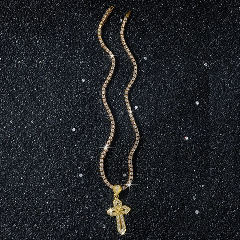 Hip Hop Iced Out Kreuz Anhänger Halskette Für Herren Zinklegierung Strass Tennis Kette Luxus Streetwear Schmuck Geschenk