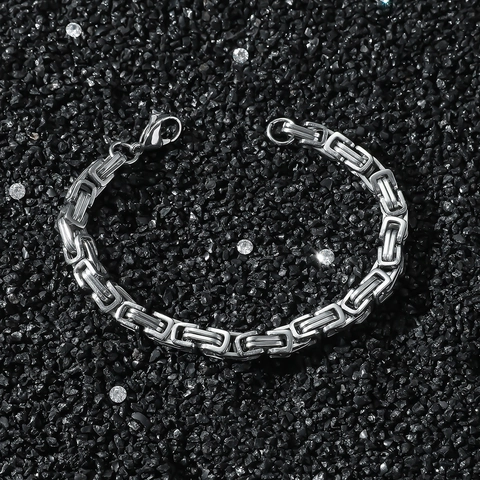Men's Stainless Steel Byzantine Paperclip Chain Bracelet Hip Hop Silver Color Punk Style Link Bracelet For Men Jewelry