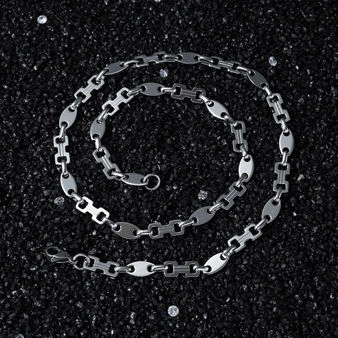 Hip Hop Men Stainless Steel Chain Necklace Splicing Elliptical Square Links Streetwear Polished Silver Necklace Bracelet Jewelry