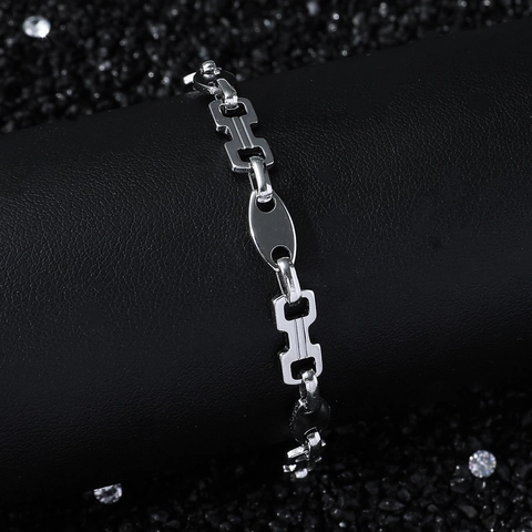 Pulsera para Hombre Hip Hop de Acero Inoxidable con Eslabones en H Minimalista Geométrica Pulsera de Cadena Ovalada con Cierre de Langosta
