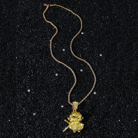 Iced Out Hip Hop Affenkönig Anhänger Halskette Edelstahl Seilkette Legierung Strass Schmuck Für Herren Damen Gold Silber