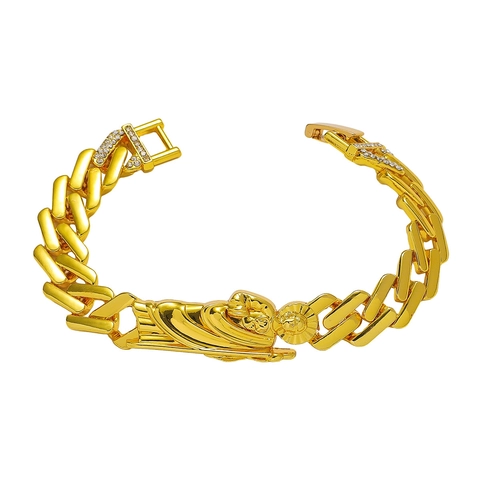 Bracelet Gourmette Hip Hop en Alliage Plaqué Or Argent Religieux Saint Jude Jésus Figure Fermoir Strass Bijoux pour Hommes Femmes