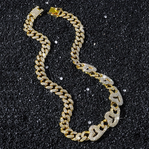 Iced Out Hip Hop Cubaanse Schakelketting Armband Met Zinklegering Strass Hart Ontwerp Hartvormige Ketting Voor Heren Partij Sieraden