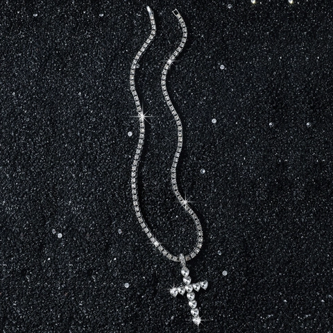Collana Con Ciondolo a Croce Hip Hop In Lega Di Zinco Strass Forma Di Cuore Catena Tennis Gioielli Accessori Per Uomo Donna Festa