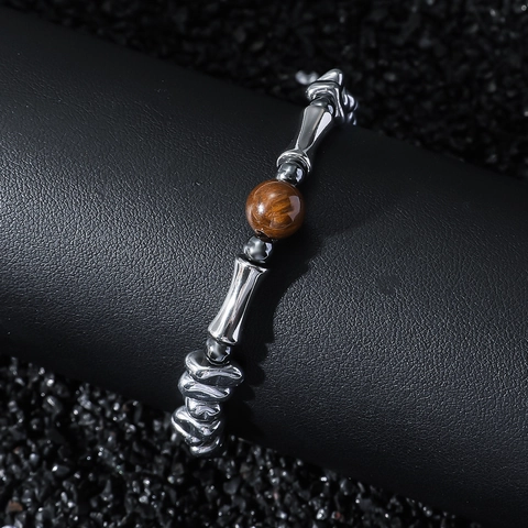 Unisex Edelstahl Tigerauge Stein Armband Bambus Sektion Unregelmäßiges Metall Spleißen Handkette Ins Stil Schmuck
