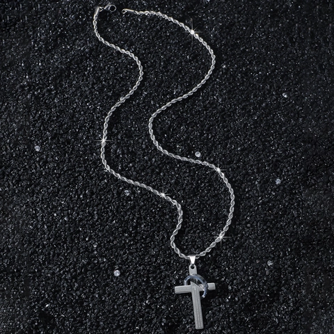 Collana Con Pendente a Croce Hip Hop Acciaio Inossidabile Preghiera Padre Nuestro Spagnolo Gioielli Uomo Religiosi