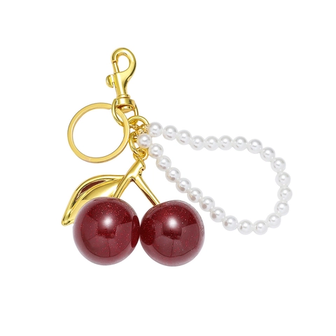 Schlüsselanhänger Zinklegierung Harz Kirschperle Für Damen Kreative Frucht Taschenanhänger Zubehör Gold Rot Silber Schwarz