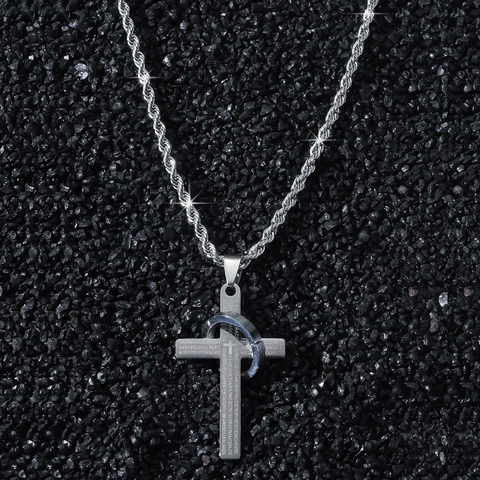 Collana Con Pendente a Croce Hip Hop Acciaio Inossidabile Preghiera Padre Nuestro Spagnolo Gioielli Uomo Religiosi