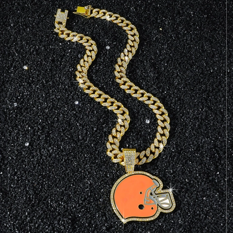 Uomo Hip Hop Collana Con Pendente a Casco da Football Con Strass Lega di Zinco Catena Cubana Gioielli per Party Streetwear