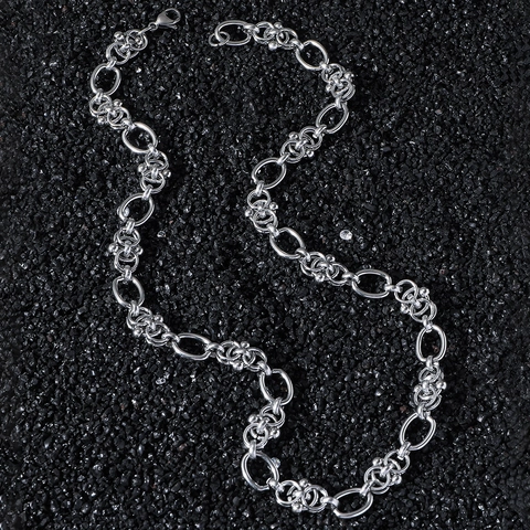 Collana in Acciaio Inossidabile Stile Hip Hop Catena Giuntata Geometrica Perline di Metallo Lucidate Gioielli Streetwear Unisex Tono Argento