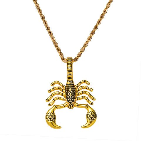 Collar con Colgante de Escorpión Hip Hop Punk para Hombre Cadena de Cuerda de Acero Inoxidable Joyería de Aleación Oro Plata