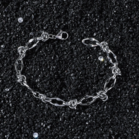 Vintage Edelstahl Armband mit geometrischen Gliedern Hip Hop Unisex Mode Schmuck Accessoire