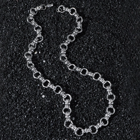 Stainless Steel Chain Necklace Geometric Round Link Hip Hop Punk Streetwear Industrial Style Jewelry For Men Women