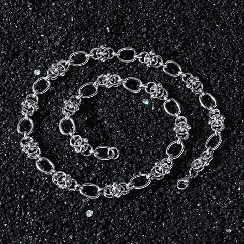 Collana in Acciaio Inossidabile Stile Hip Hop Catena Giuntata Geometrica Perline di Metallo Lucidate Gioielli Streetwear Unisex Tono Argento