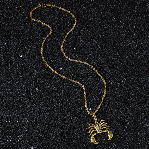 Collar con Colgante de Escorpión Hip Hop Punk para Hombre Cadena de Cuerda de Acero Inoxidable Joyería de Aleación Oro Plata