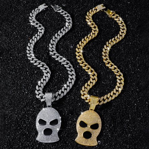 Collar Colgante Máscara Pasamontañas Hip Hop Hombre Aleación Zinc Strass Pavé Eslabón Cubano Joyería Street Punk Regalo