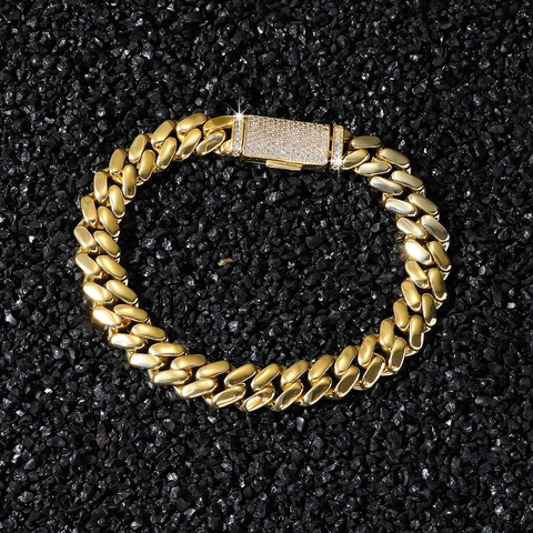 Bracciale da Uomo Hip-Hop in Rame Cuban Link Chiusura a Rombo con Zirconia Micro-intarsiata Gioielli Geometrici Placcati Oro