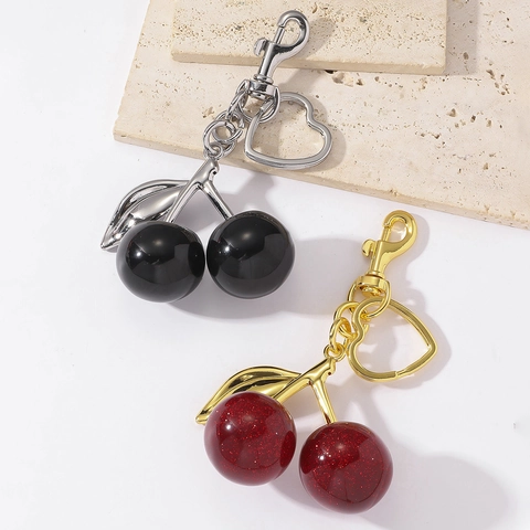 Portachiavi Ciliegia Cuore Trendy Oro Argento Lega Zinco Frutta Ciondolo Borsa per Donna Ragazza Regalo Portachiavi Decorazione