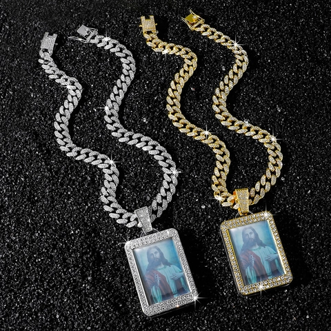 Herren Hip Hop Iced Out Jesus Porträt Anhänger Halskette Zinklegierung Strass Panzerkette Religiös Gold Silber Schmuck