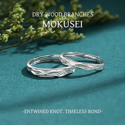 Anillos Abiertos Minimalistas de Plata de Ley 925 con Textura de Ondas Ajustables Conjunto de Anillos para Pareja Regalo de San Valentín