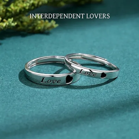 925 Sterlingsilber Paarringe Verstellbar Love Schriftzug Herz Graviert Poliert Silber Ring Set Für Verliebte Jahrestag Schmuck