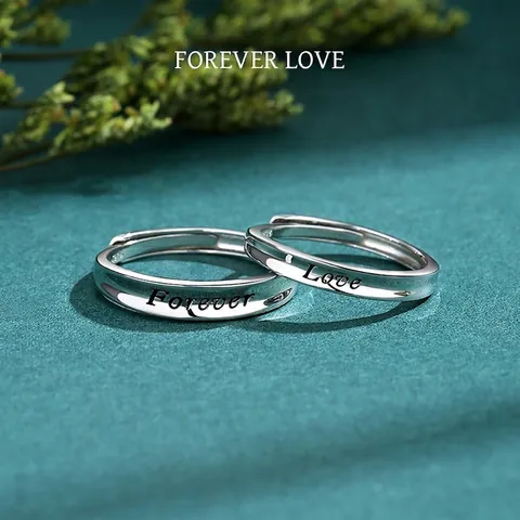 Romantisches 925 Sterlingsilber Forever Love Gravierte Herren Und Damen Ringe Verstellbare Band Für Valentinstag Geschenk