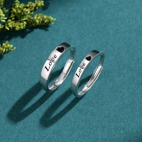 925 Sterlingsilber Paarringe Verstellbar Love Schriftzug Herz Graviert Poliert Silber Ring Set Für Verliebte Jahrestag Schmuck
