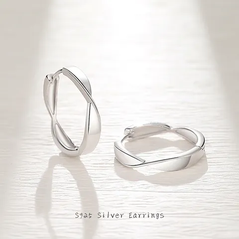 Orecchini a Cerchio Moebius Twist in Argento Sterling 925 per Donna Minimalisti Irregolari Geometrici Oro Argento Placcato