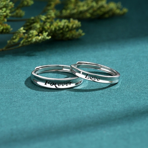 Romantisches 925 Sterlingsilber Forever Love Gravierte Herren Und Damen Ringe Verstellbare Band Für Valentinstag Geschenk