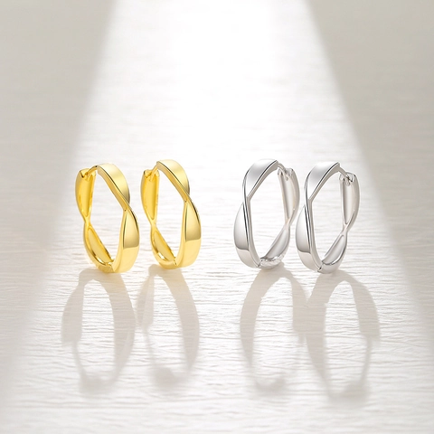 Orecchini a Cerchio Moebius Twist in Argento Sterling 925 per Donna Minimalisti Irregolari Geometrici Oro Argento Placcato