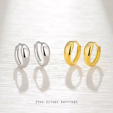 Orecchini a Cerchio in Argento Sterling 925 Minimalisti Lucidati a Specchio Goccia d'Acqua Oro Argento Piccoli Orecchini