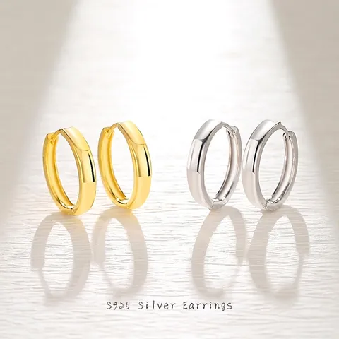 Minimalistische 925 Sterling Zilveren Creolen Hoogglans Gepolijste Geometrische Cirkel Oorbellen Voor Dames Sieraden