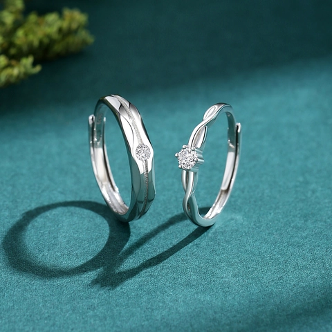 S925 Sterling Silver Cubic Zirconia Couple Rings Twisted Arm Wave Design Open Adjustable Engagement Wedding Gift Jewelry