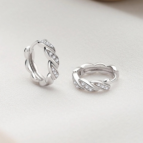 Boucles d'Oreilles Créoles Torsadées en Argent Sterling 925 pour Femmes Micro Incrustées de Zircone Bijoux de Mode