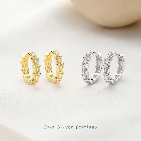 Lussuosi Orecchini a Cerchio in Argento Sterling 925 Con Zirconia Trapezoidale Design a Scaglie di Serpente Gioielli Donna