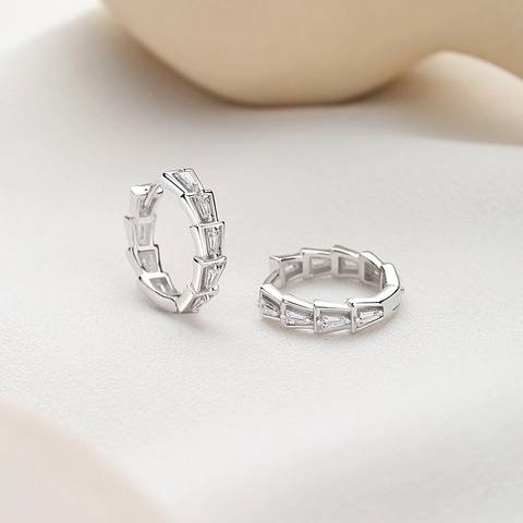 Lussuosi Orecchini a Cerchio in Argento Sterling 925 Con Zirconia Trapezoidale Design a Scaglie di Serpente Gioielli Donna
