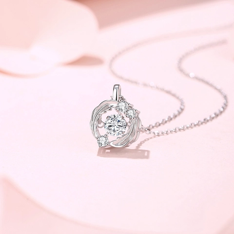 925 Sterling Silver Dancing Heart Feather Pendant Necklace Moissanite Zirconia Inlaid Adjustable Chain Jewelry For Women