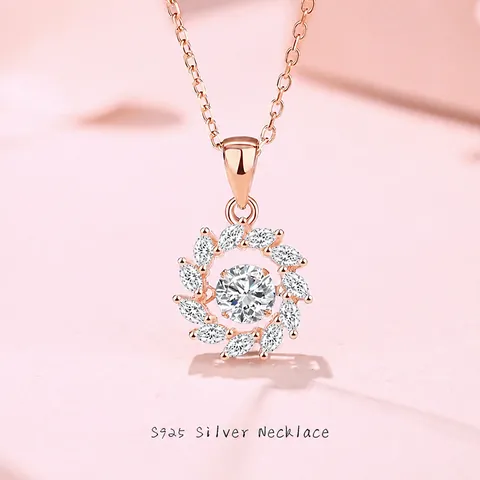 S925 Sterling Silver Moissanite Zirconia Dancing Heart Windmill Pendant Necklace For Women Elegant Flower Jewelry Gift