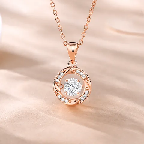 925 Sterling Silver Dancing Heart Pendant Necklace Moissanite Zirconia Circle Inlaid Rose Gold Silver Plated Jewelry Gift For Women