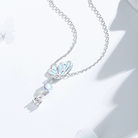 Collar Con Colgante De Mariposa Luminosa De Plata De Ley 925 Con Circonia Y Piedra De Luna Para Mujer Elegante Cadena Joyería