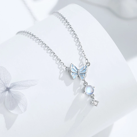 Collar con Colgante de Mariposa Luminosa de Plata de Ley S925 para Mujer Piedra de Luna Diamante de Imitación Joyería