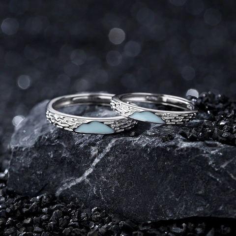 Bagues de Couple en Argent Sterling 925 Glacier pour Femmes Hommes Bague Ouverte Réglable en Émail Lumineux Bijoux