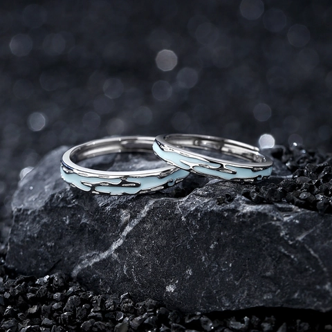 S925 Sterling Silver Luminous Galaxy Couple Rings Minimalist Adjustable Open Jewelry For Lovers Fluorescent Enamel Silver Blue Rings