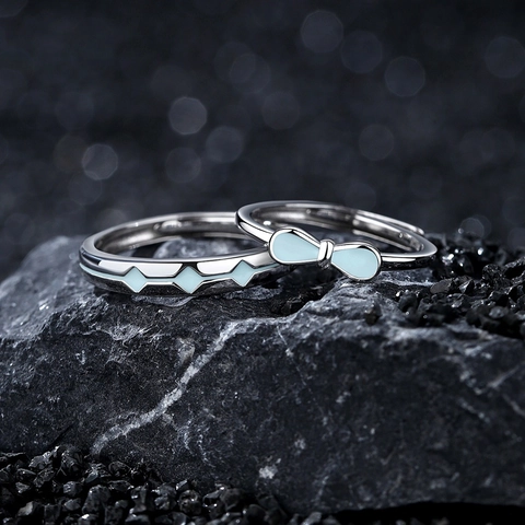 925 Sterling Silver Bowknot Couple Rings For Women Men Fashion Luminous Adjustable Open Rings Valentine's Day Jewelry Gift