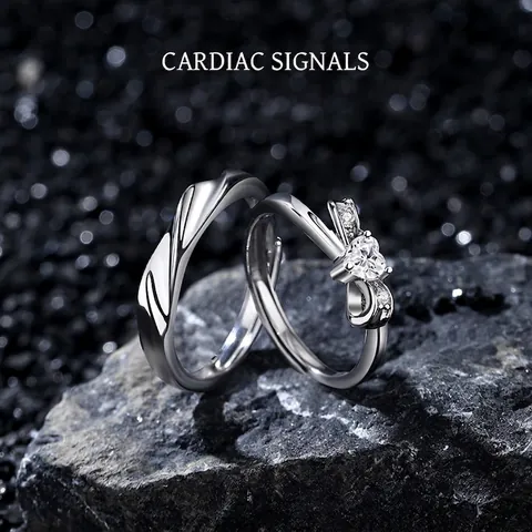 925 Sterling Silver Zirconia Couple Rings Set Heart Bowknot Adjustable Open Finger Ring Fashion Minimalist Jewelry For Lovers