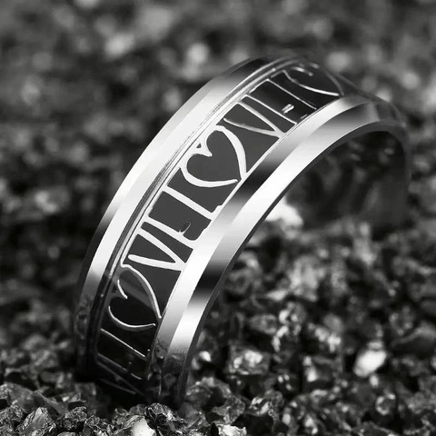 Men Women Stainless Steel Spinner Ring LOVE Heart Carved Band Rotatable Stress Relief Ring Chinese Dragon Jewelry Gift