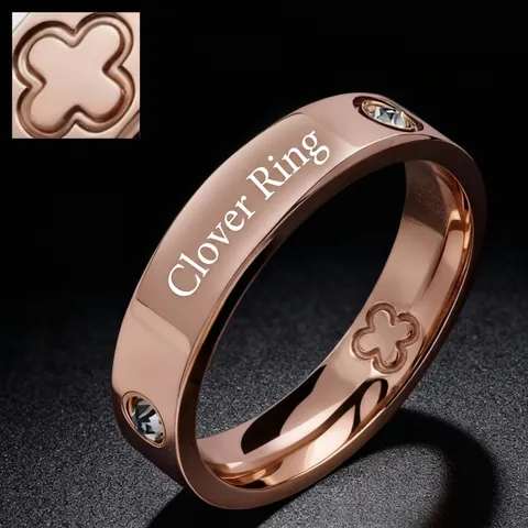 Anello in Acciaio Inossidabile con Strass e Quadrifoglio Inciso per Donna Placcato in Oro 18K Design di Nicchia Gioielli